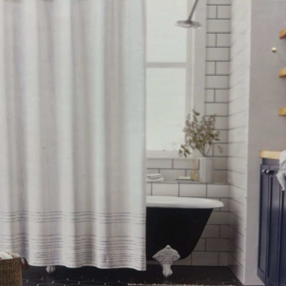 HEARTH & HAND NWT pinstripe border textured shower curtain -blue - Picture 7 of 9